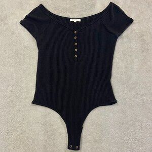 Black Ribbed Bodysuit Womens Size Small